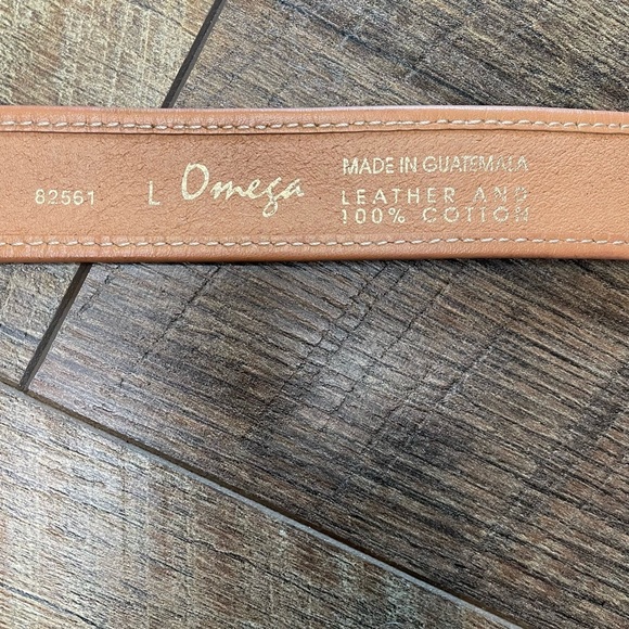 Omega VTG Colorful Cotton Striped and Honey Tan Leather Guatemalan Belt Size L - Picture 5 of 9